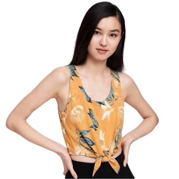 Aritzia Tops - ARITZIA BABATON KNOT YELLOW FLORAL TANK TOP